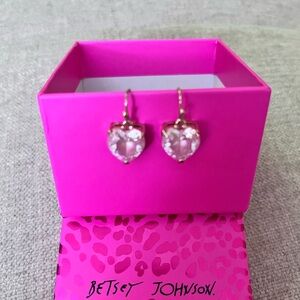 Betsey Johnson Pink Crystal Heart Drop Earrings